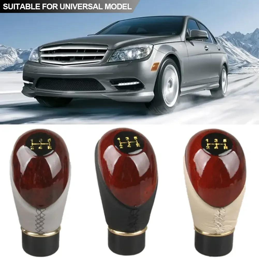 Universeller Auto Schaltknauf Holz PU Leder Auto LKW 5 Gang Hebel Manueller Schalthebel Knauf Schaltung Autozubehör Innenraum