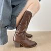 Brown retro embroidered pointed high-heeled western cowboy boots women's summer 2025 new versatile heightening knight boots