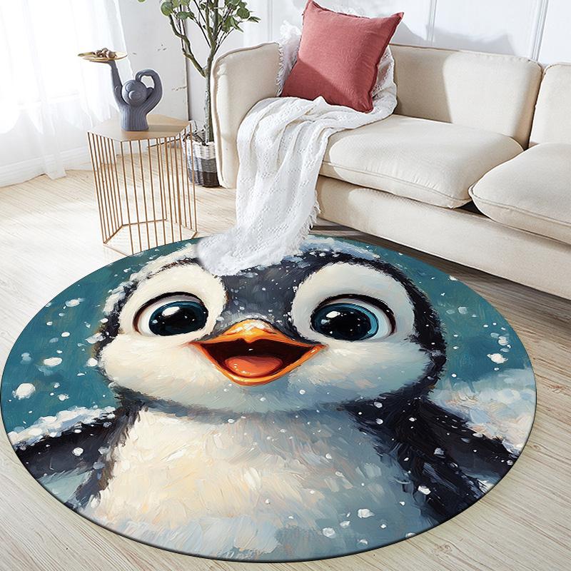 Snowing Penguin,Round Area Rug,Carpet Rug for Living Room Bedroom Sofa Playroom Decor,Non-slip Floor Mat
