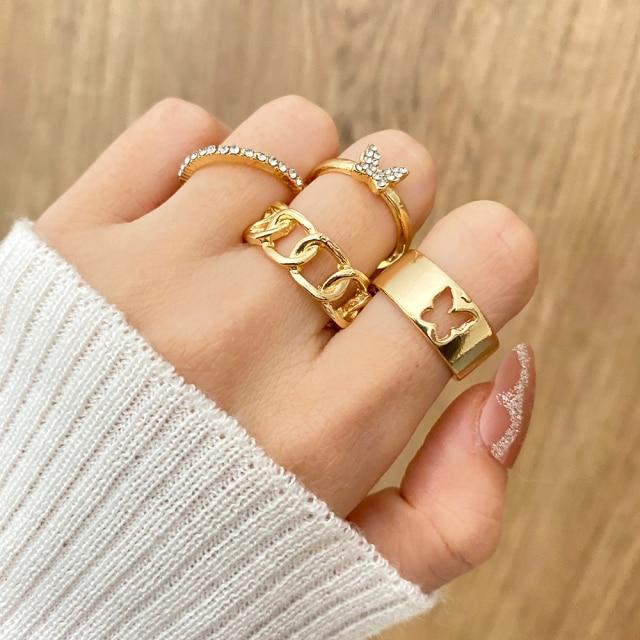 Zovoli Punk Cool Hiphop Women Chain Rings Multi Layer Adjustable Open Finger Rings Set Metal Alloy Man Rings Event Gathering Souvenir Present