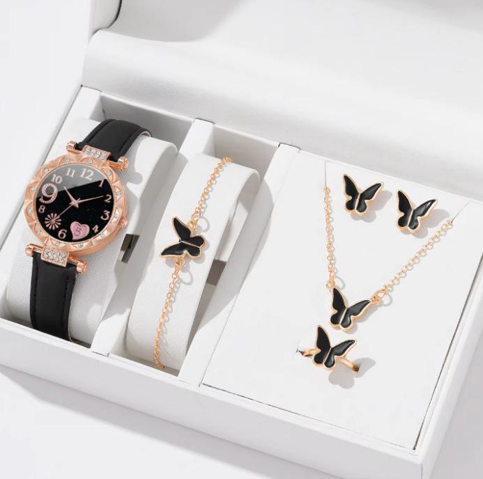 New Popular Women'S Bracelet Watch Fashionable And Simple Butterfly Five-Piece Watch Set Watch