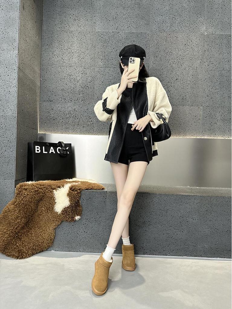 2024 Women's Genuine Leather Snow Boots: Short, Warm Bread Style Cotton Footwear with Plus Velvet