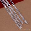 Fashion Unisex Silver Plated 4mm Sideways Flat Chain Necklace Jewelry Gift