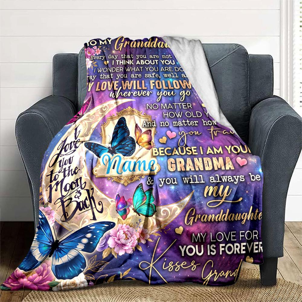 Granddaughter'S Eternal Love Customized Name Birthday Plush Blanket Suitable For Both Men And Women Digital Printing Fantasy Theme All Seasons