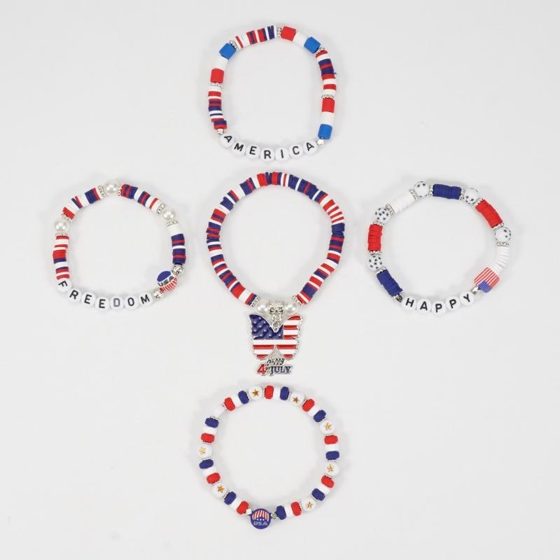 Artificial Crystal Bracelet Elastic Bracelet Independence Day Handmade Bracelet Stackable Bracelets for Adding Charm