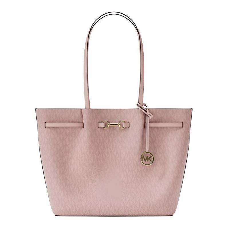 MICHAEL KORS Carson all-over logo textured metal pendant coated canvas shoulder bag large size women s pink золотой