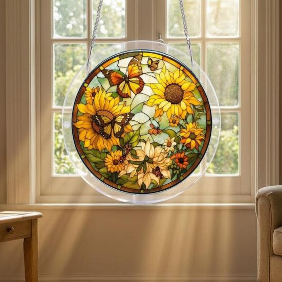 Akrylové puzzle Suncatcher Barevné kočky Motýli Květiny Závěsná ozdoba na okno Styl vitráže DIY sada Suncatcher pro dospělé