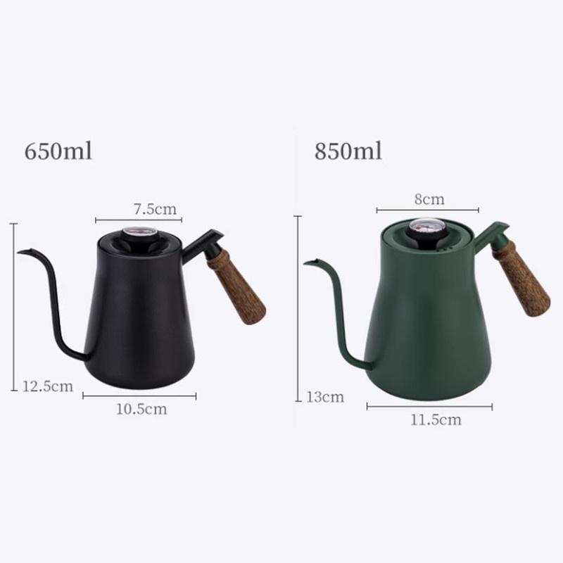 650ml/850ml Pour Over Kettle Exact Thermometer Long Narrow Gooseneck Kettle Wood Handle Coffee kettle Pot for Drip Coffee Tea