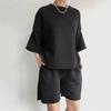 Street Style New Casual Outfit For Women, Short-Sleeved Round-Neck Loose Top + Tie Shorts Two-Piece Set