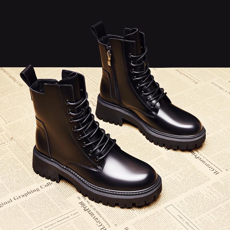 High-quality Lace-up Martin Boots Women's Autumn and Winter New Velvet British Style Single Boots Thick-soled Zipper Short Boots