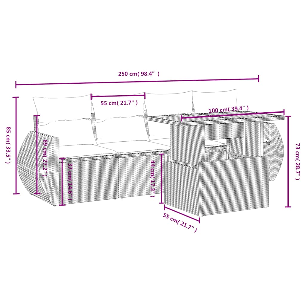 Vidaxl 5-Cz. Tuin Lounge Set, Kussens, Zwart Rotan PE