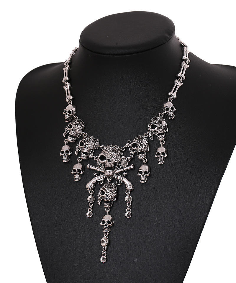 Creative Items, Trendy Retro Exaggerated Skull Ghost Head Short Necklace