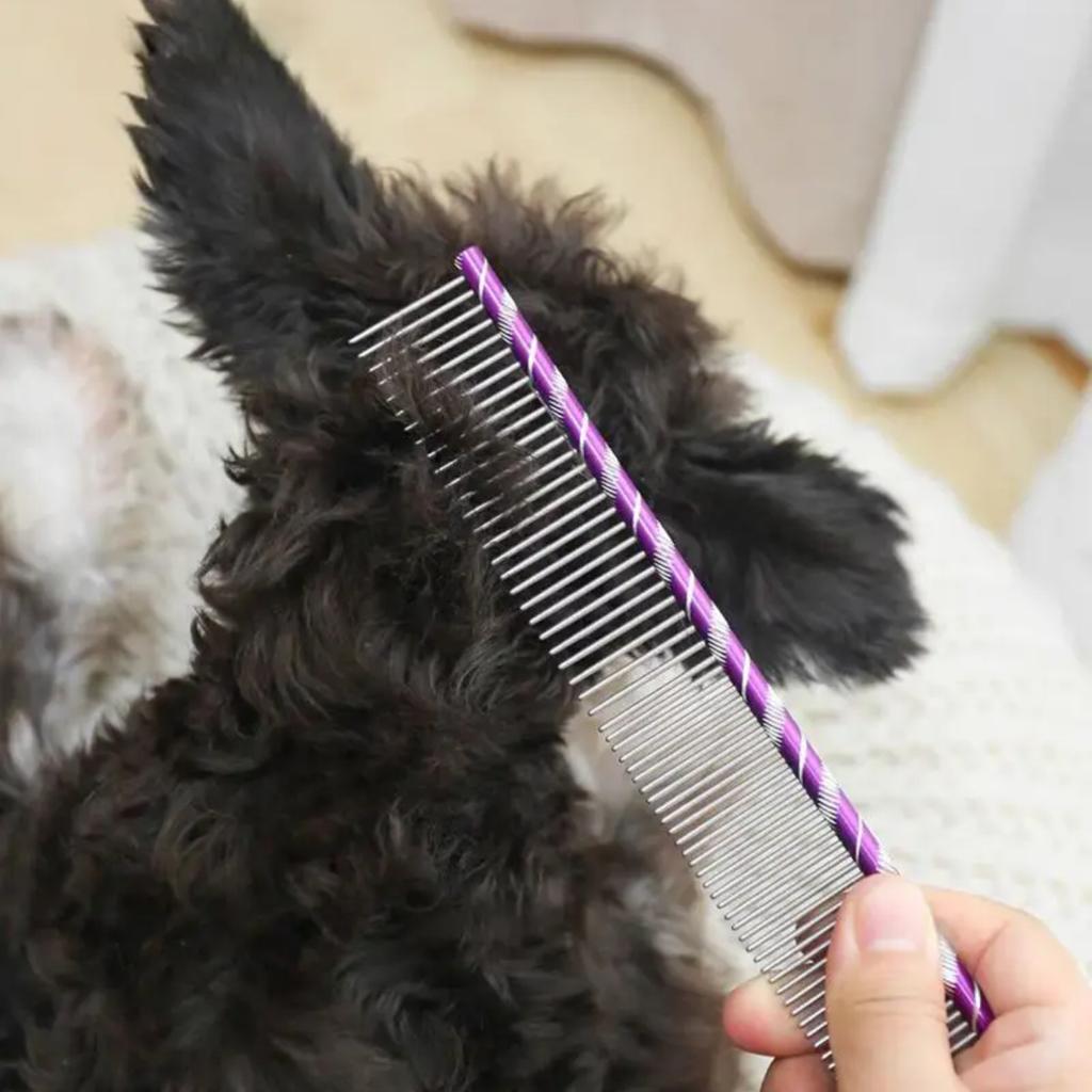 19cm/7.48in Pet Dog Comb Bright Multi-Colored Stripe Grooming Comb Stainless Steel Straight Comb For Dog Cat Grooming Toolts