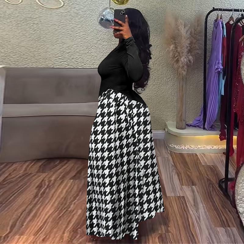 8162 Frühling/Sommer Damen Slim-Fit Patchwork-Print Kleid - Europäischer/Amerikanischer Stil