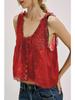 2025 Summer French V-neck Lace Trim Sleeveless Camisole Top