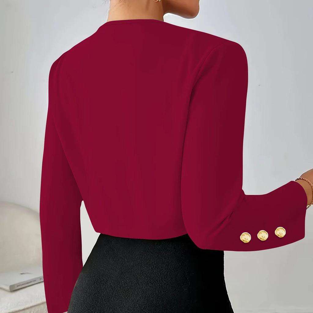 Dámské ležérní jednobarevné slim fit s límečkem plisované s dlouhým rukávem krátké sako