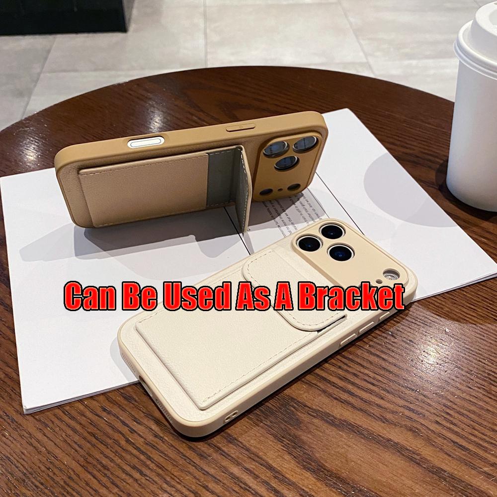 Wallet Card Slot Holder Case for IPhone 17 Pro Max 17 Air Candy Matte Leather Photo Clip Cover for Iphone17 16 15 14 13 12 Pro