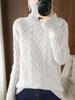 Women's Thick Winter Red Wool Cable Knit High Neck Sweater 