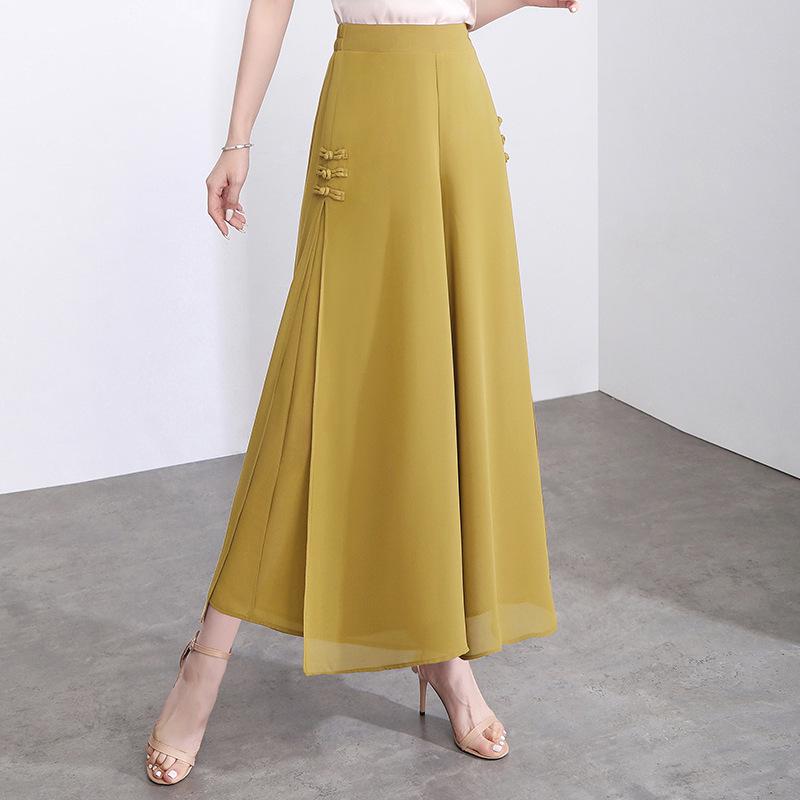 

Women s White Chiffon High-Waisted Wide-Leg Split Pants - 2026 Slimming, Loose Fit Crop Style L