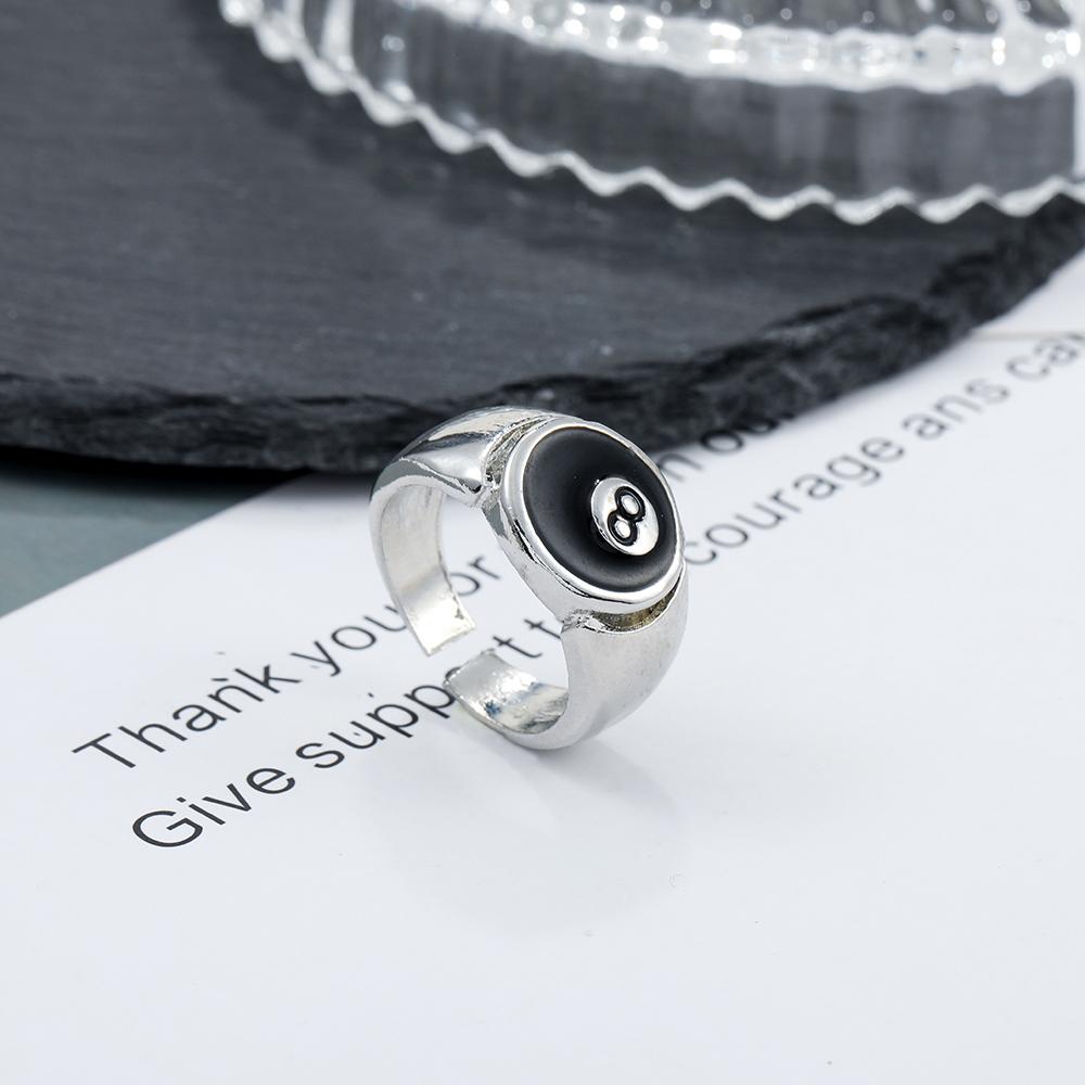 Punk Style Billiard Number Black 8 Opening Adjustable Rings Metal Alloy Rings Fashion Hip Hop Rock Jewelry For Women And Men