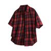 Mens Casual Loose Short Sleeve Turn Down Collar Plus Size Plaid Shirt