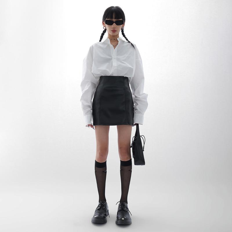 Black PU Leather Mini Skirt Women Side Zipper High Waist Sexy Package Hip Skirt Y2K Street Fashion