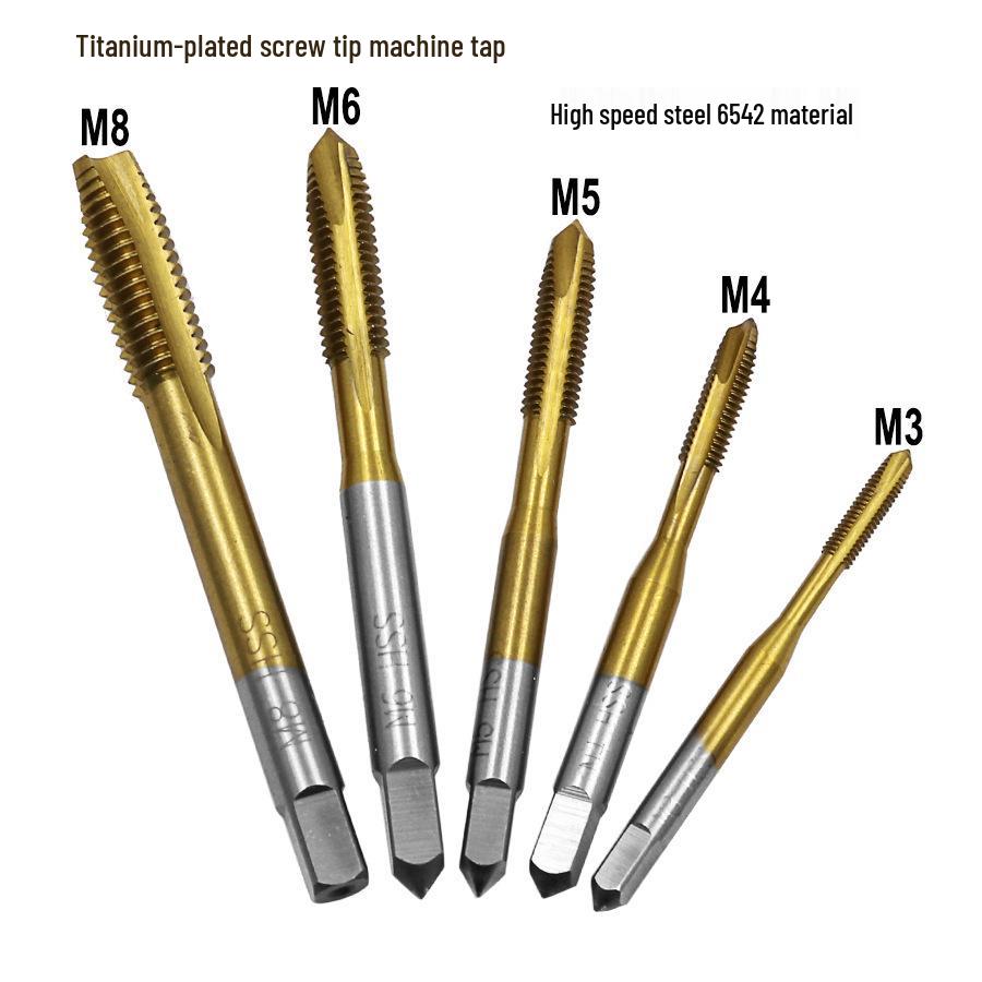 Titanium-Plated Straight Flute Tap Set M3-M8 High-Speed Steel Threading for Internal Threads