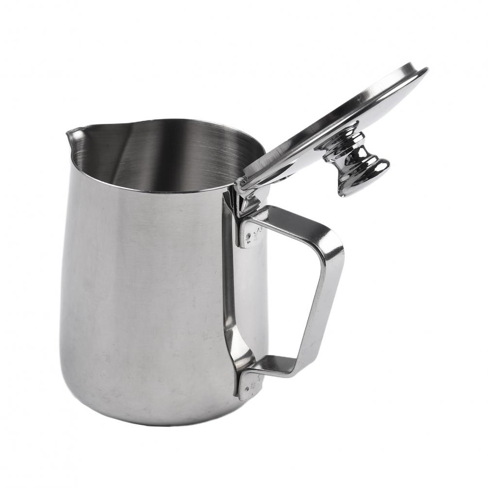 Thick and Comfortable Handle Stainless Steel Milk Frothing Pitcher with Lid