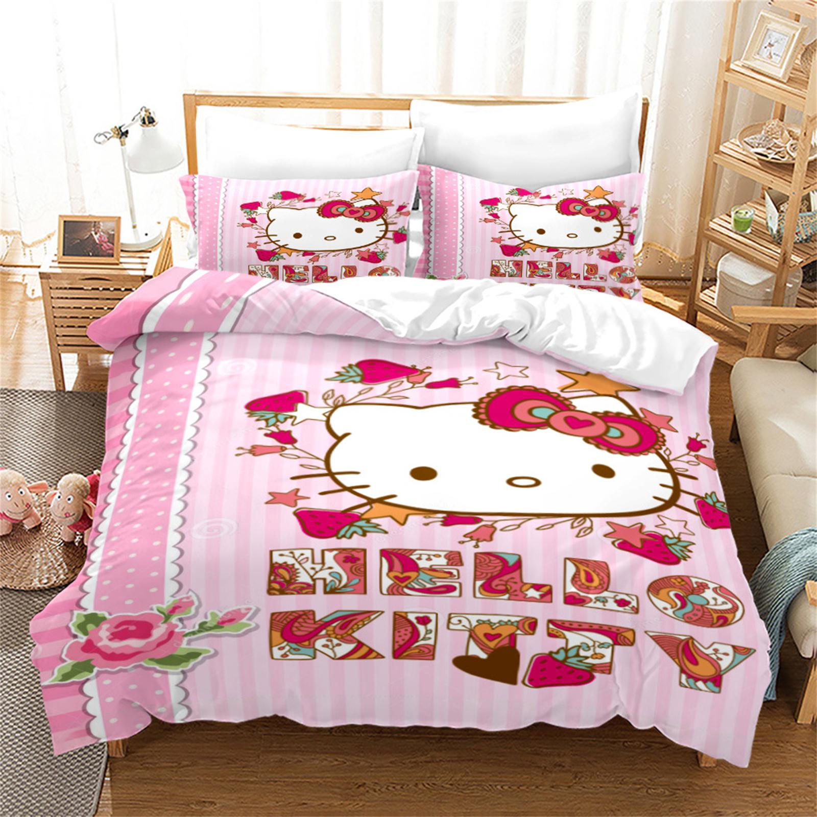 

Sanrio Hello Kitty Постельное белье Пододеяльник Аниме Полный Розовый Мультяшный Коврик для одеяла Дружелюбный к коже Дышащий Милый Печатный Одеяло Постельное белье EU Single(135*200cm)3pcs