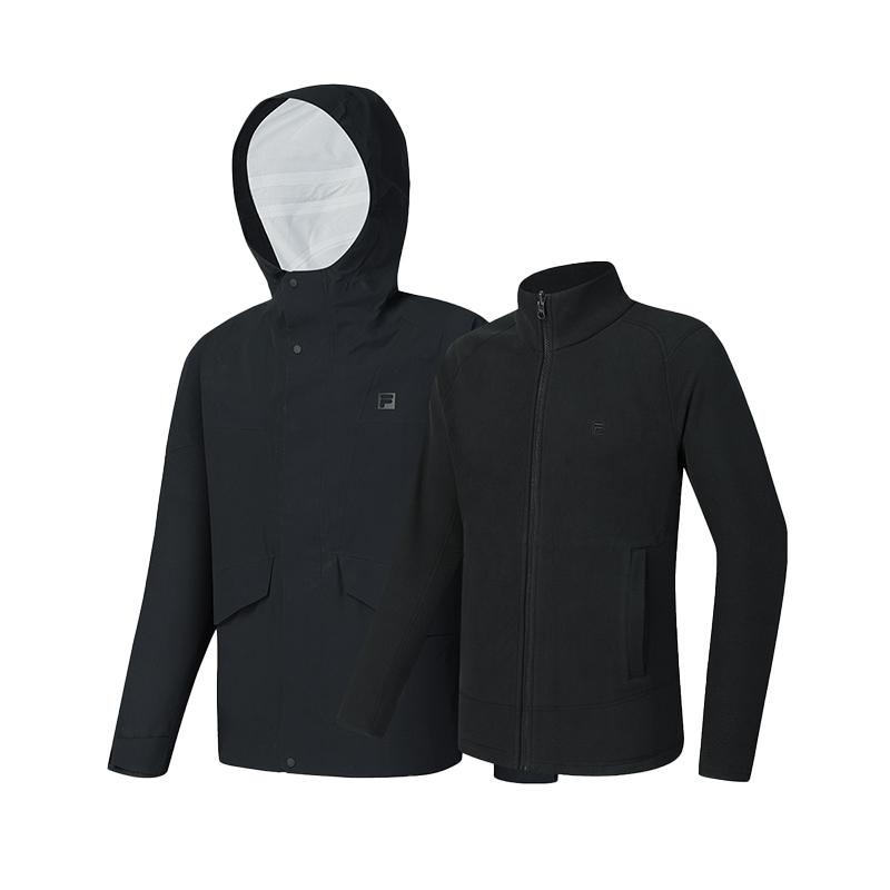 Men's Jacket FILA Fitness Waterproof, Windproof, And Water Repellent 3 in 1 Windbreaker Jacket Men's Black
