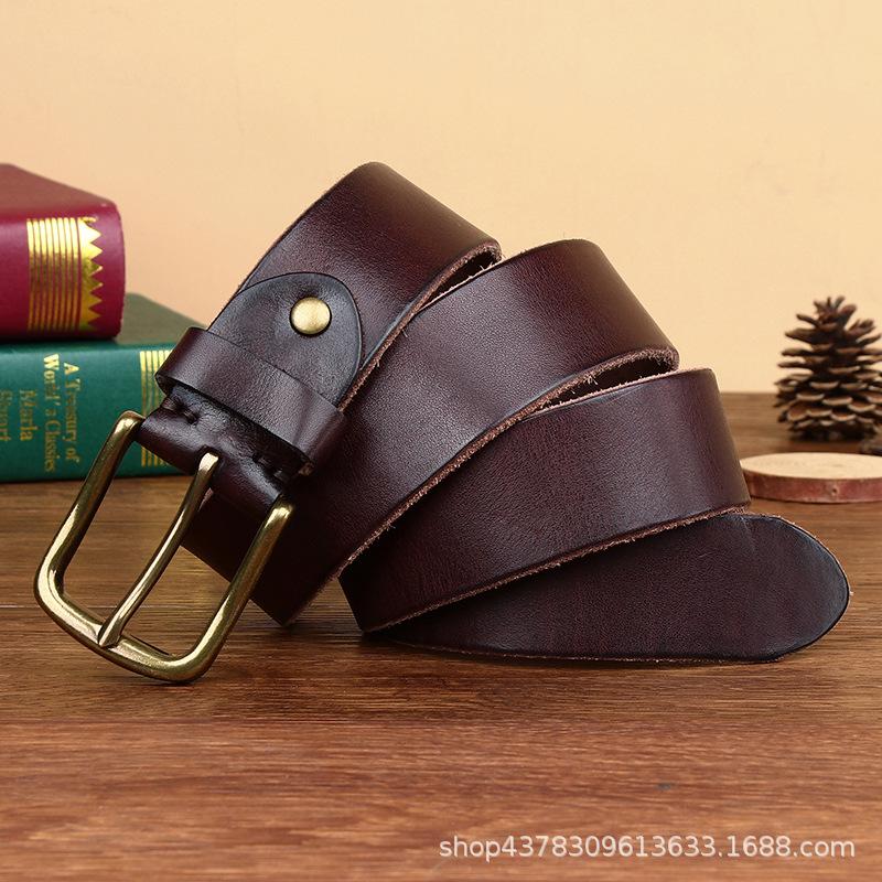 Men's Leather Belt First Layer Pure Cattlehide Leather Pin Buckle Retro Simple Versatile Korean Style Youth Pants Belt