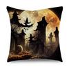 Halloween Horror Pumpkin Bat Print Pattern Cushion Cover Home Living Room Sofa Decoration Polyester Zipper Pillow