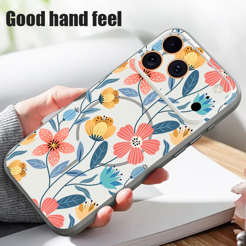Cartoon Colorful Flowers Magnetic Phone Case For iPhone 17 16 15 14 13 Pro Max For Magsafe Wireless Charge Lens Protect Cover