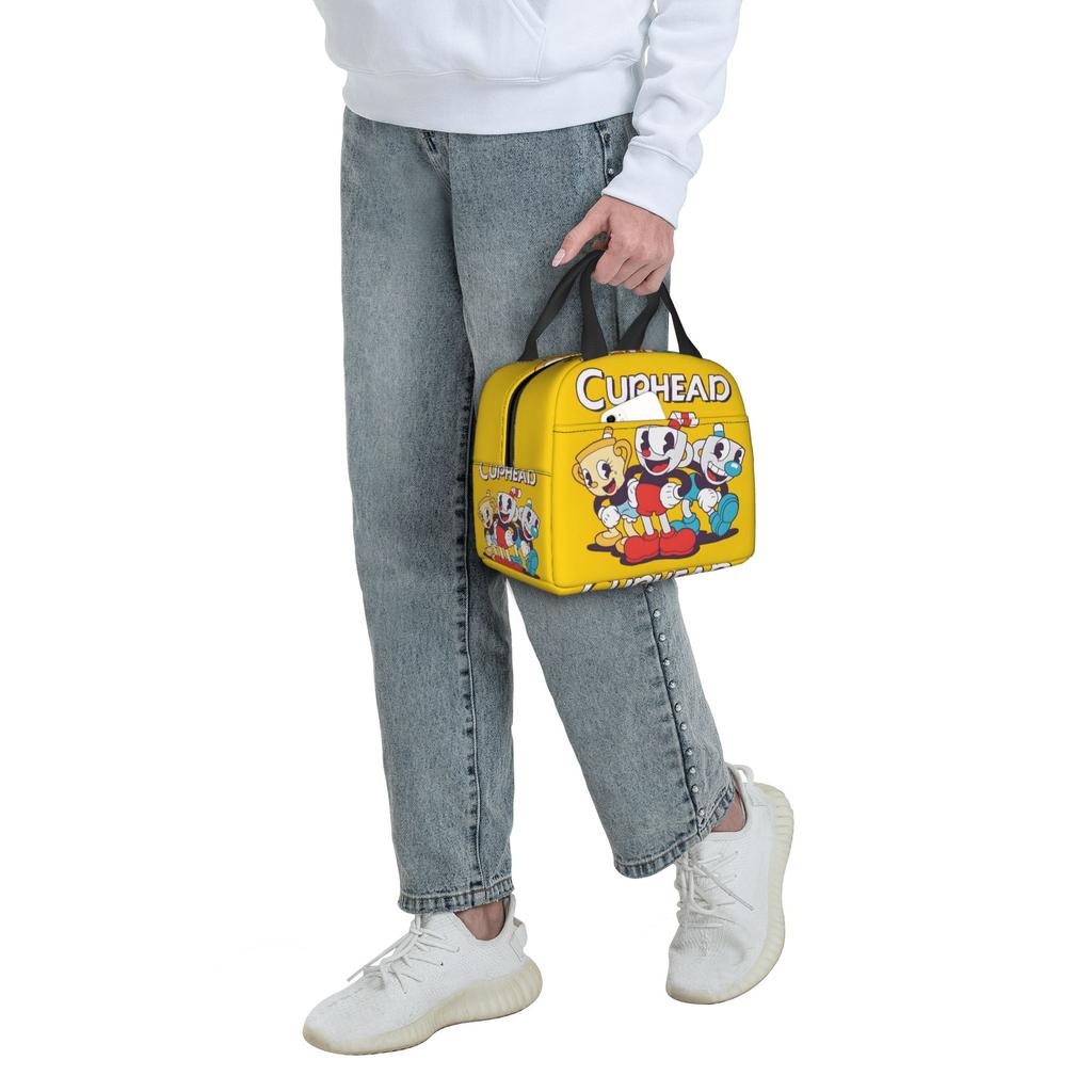 Custom Cupheads Resuable Lunch Box Women Men Leakproof Shooting Game Cooler Thermal Food Insulated Lunch Bag Office Work