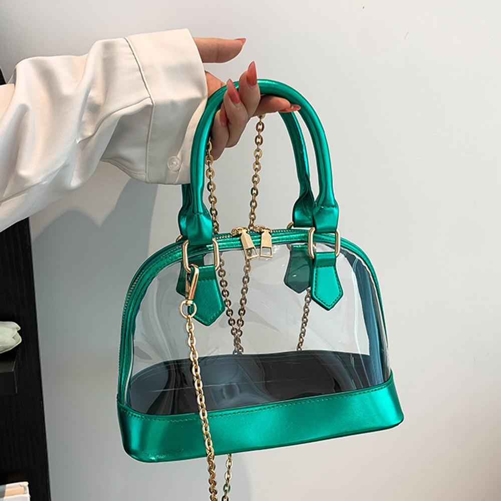 Elegant PU Leather Handbag Shell Shape Casual Messenger Purse Transparent Jelly Handbag  Girls