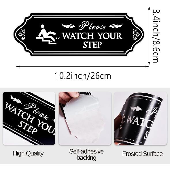 Please Watch Your Step Sign, Self-Adhesive Waterproof Vinyl Mind Your Step Sticker, Safety Sign for Home/House, Business, Restaurants and Offices