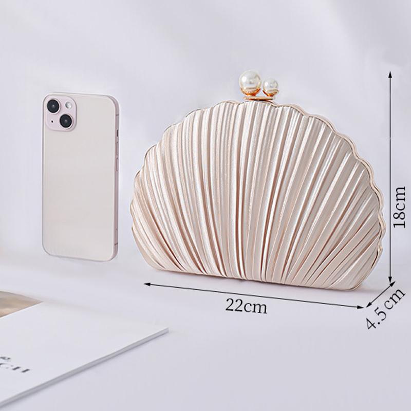 Evening Bag For Women Mini Pleated Seashell Clutch Handbag Purse Chain Strap Crossbody Shoulder Bag For Wedding Prom Party