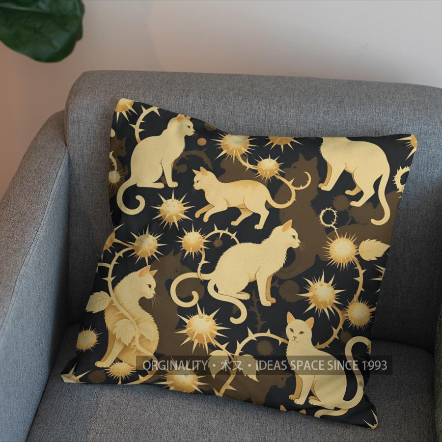2D Cute Cats On Branches Leafy Pattern Pillow Cover Pattern Cushion Cover Suitable For Sofa Bedroom Car Pillow Cover