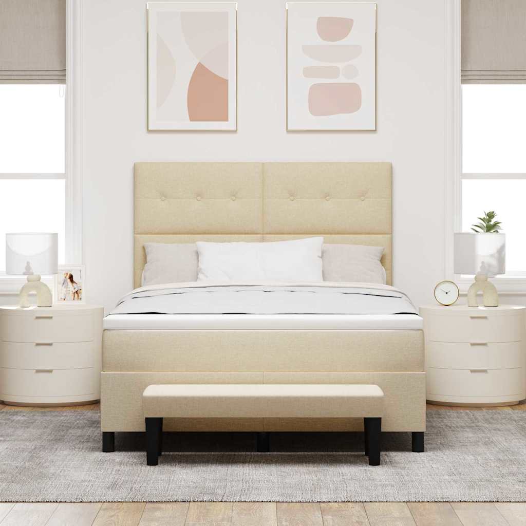Box Spring Bed with Headboard Cream 140 x 190 cm Fabric