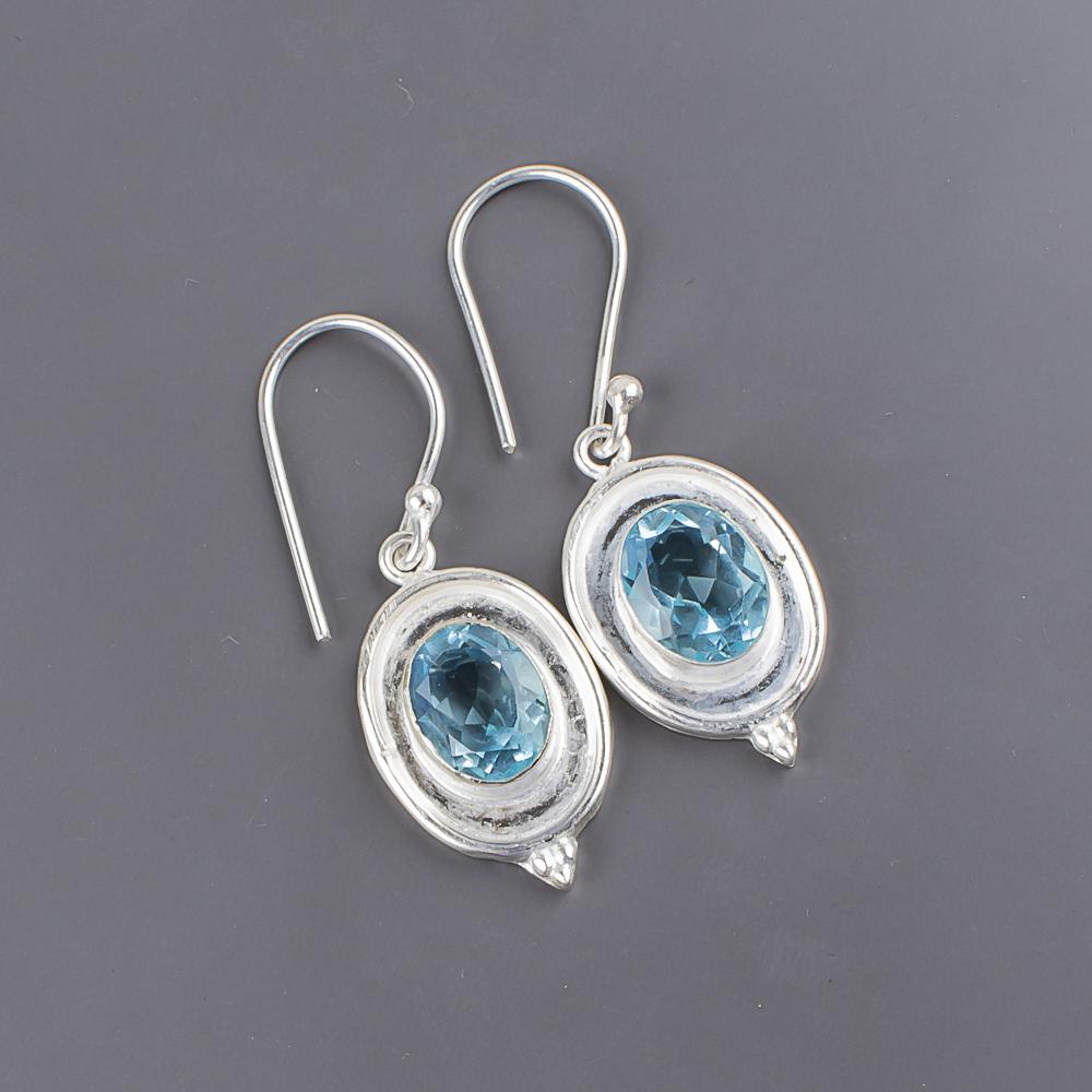 Natural Sky Blue Topaz Gemstone 925 Solid Silver Handmade Jewelry Hook Earrings 1.50" Anniversary Gift EE-1-4