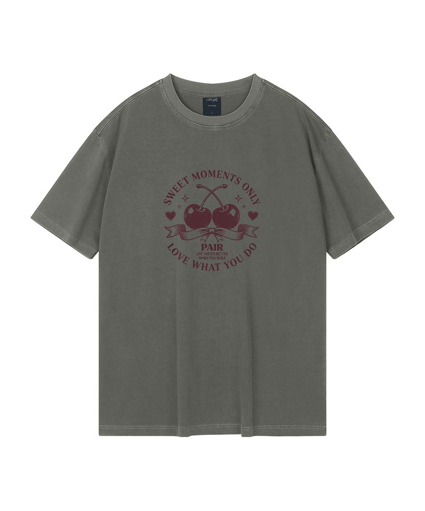 WILDROCK Cherry Pair Pigment Oversized Short Sleeve T-Shirt (Includes Cropped) (Type B)