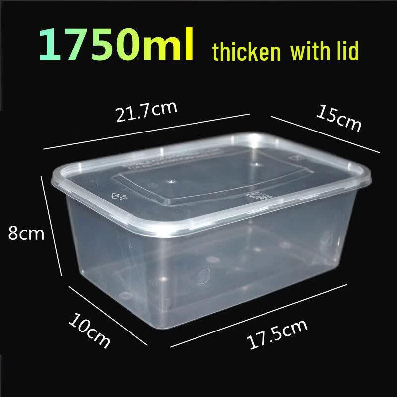 Disposable Rectangular Food Containers with Lids - 1750ml (50 Pack)