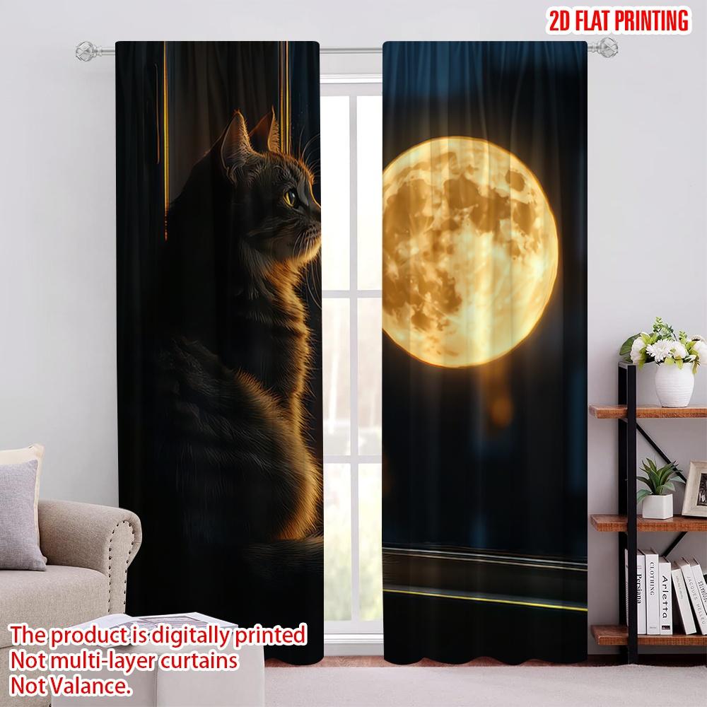 

2D flat printing 2pcs Curtains Cat and Moon Light Filter Party Decorations for Indoor Celebrations, Room, Multipurpose Event 52.50 × 116.00 cm 2 pcs