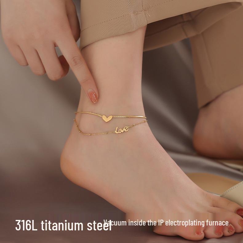 Stylish Titanium Steel Heart Anklet for Women – Durable, Versatile Beach Foot Chain