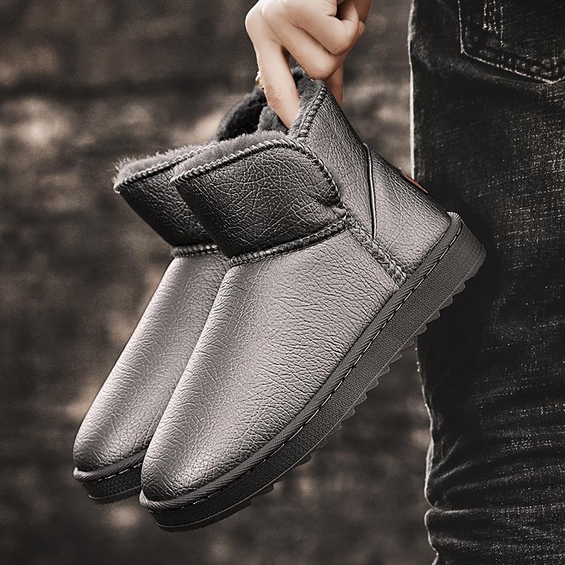 Leder-Schneestiefel für Paare Winter Warmhalten Stiefeletten Trendig Allround Anti-Rutsch Dick Plüschstiefel für Herren Baumwollschuh Slipper