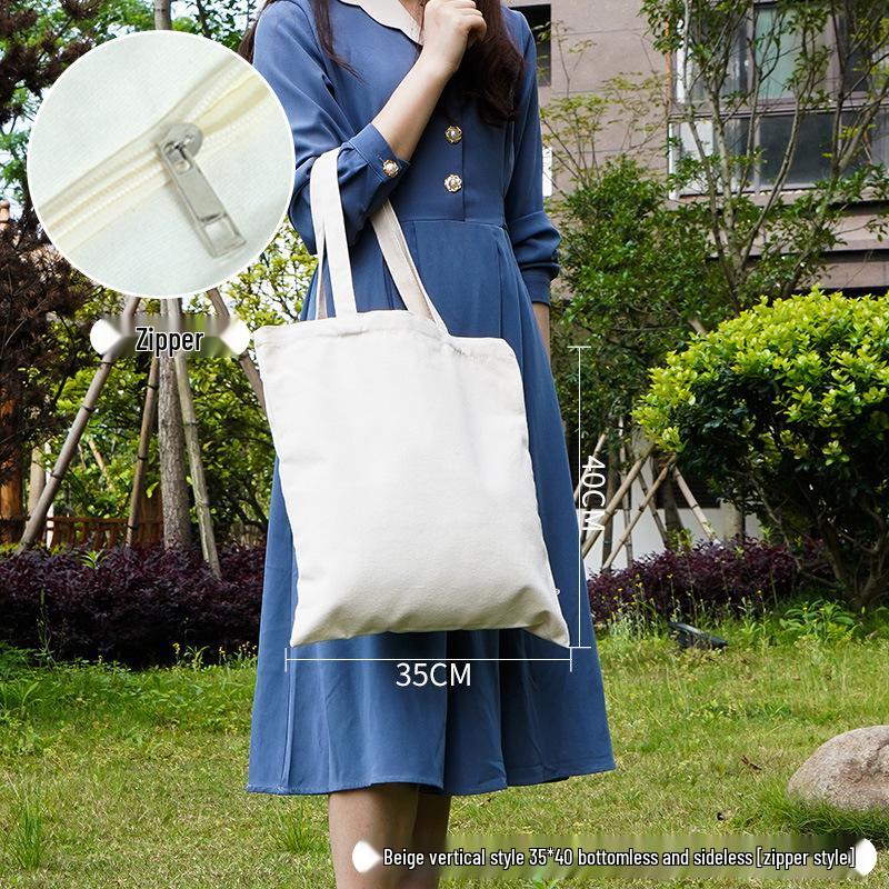Customizable White Canvas Tote Bag with High-End Feel