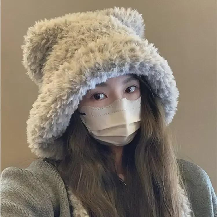 Dam Vinter Plysch Björnöron Hatt med Öronskydd - Stor Passform