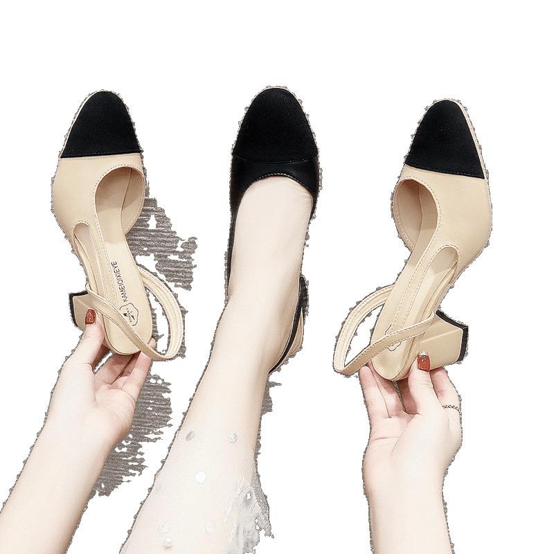 New High Heels Fairy Bag Head Small Fragrant Single Shoes Ins Thick Heel Side Empty Sandals Galoshes