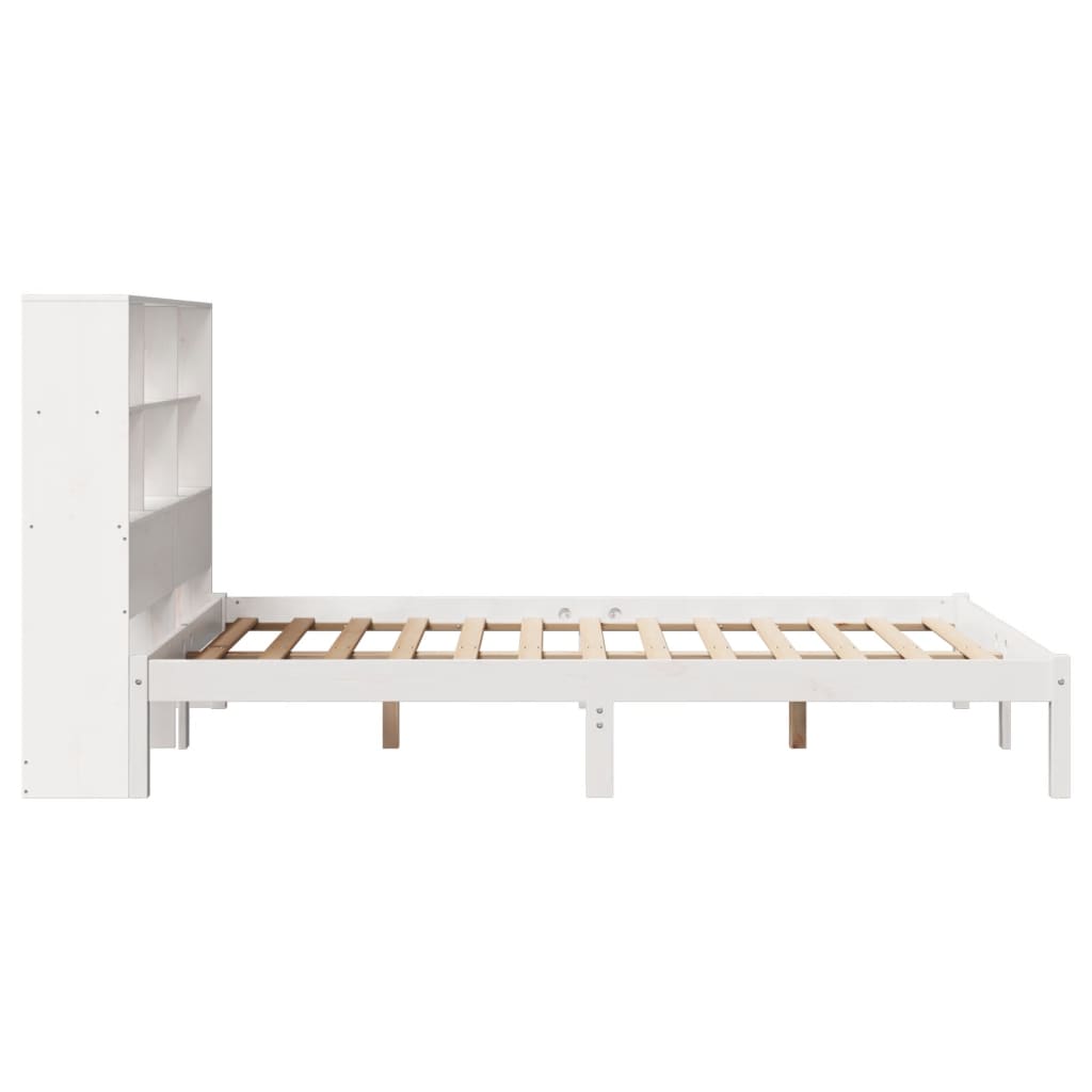 Solid Wood Bed with Shelf Without Mattress White 160x200 cm Pine