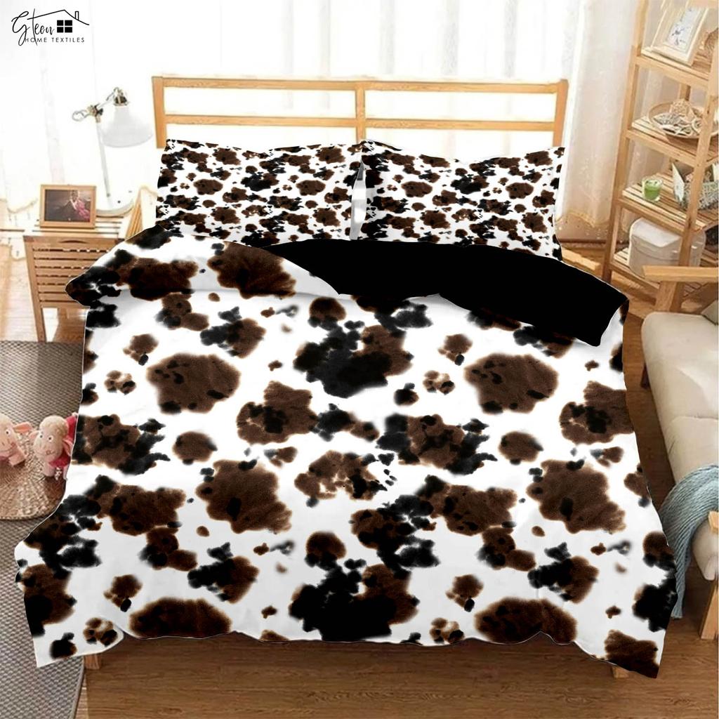 Black And White Milk Pattern Bedding Set Simple Style Soft And Comfortable Duvet Cover Set 3-Piece Children's Duvet Cover Set
